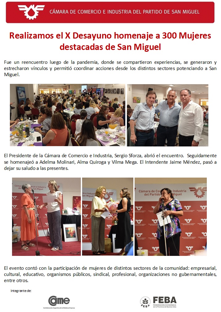 Realizamos el X Desayuno homenaje a 300 Mujeres destacadas de San Miguel