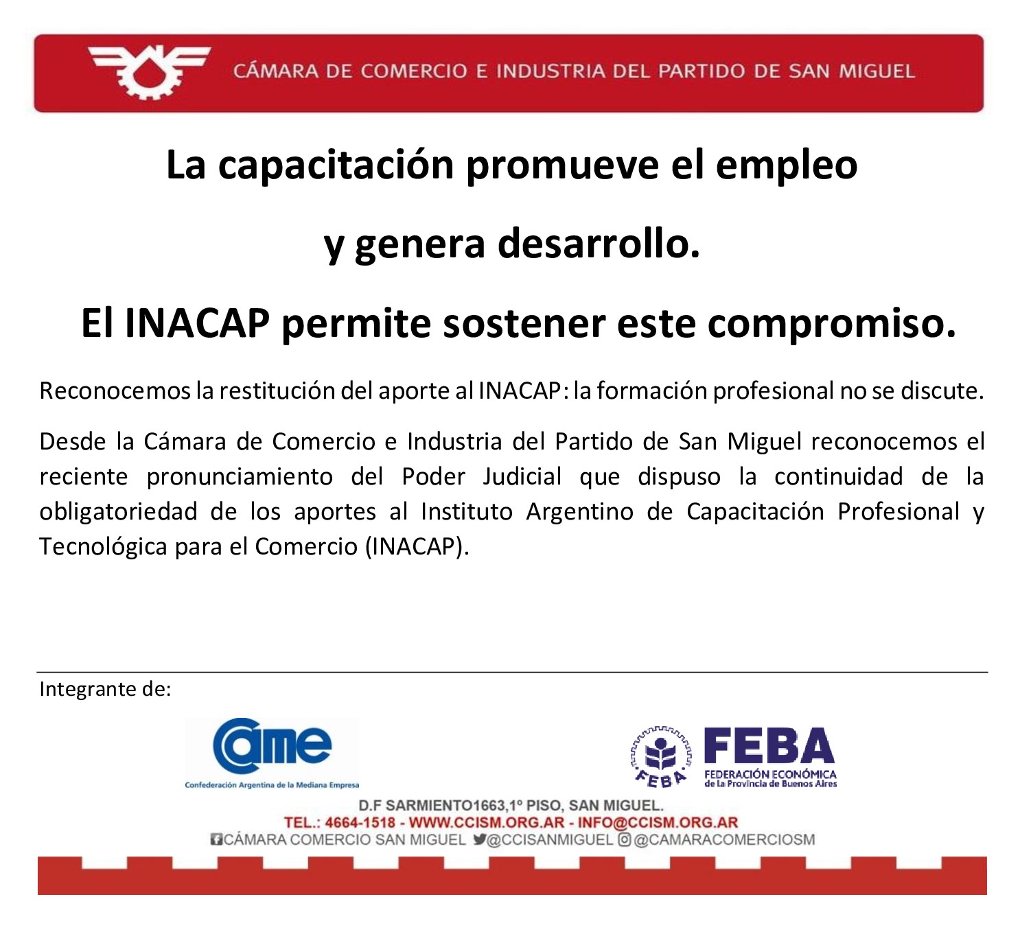 Reconocemos la restitución del aporte al INACAP